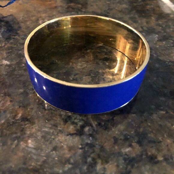 J Crew Cuff Bracelet Blue Enamel Gold tone - Picture 1 of 2
